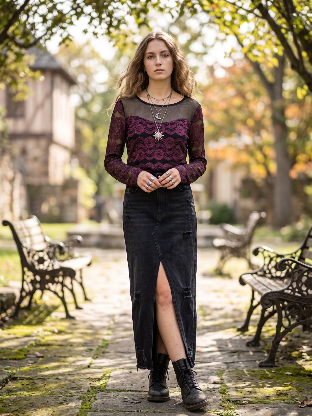Whimsigoth Sheer Mesh Floral Lace Illusion Blouse Burgundy Black Goth Victorian